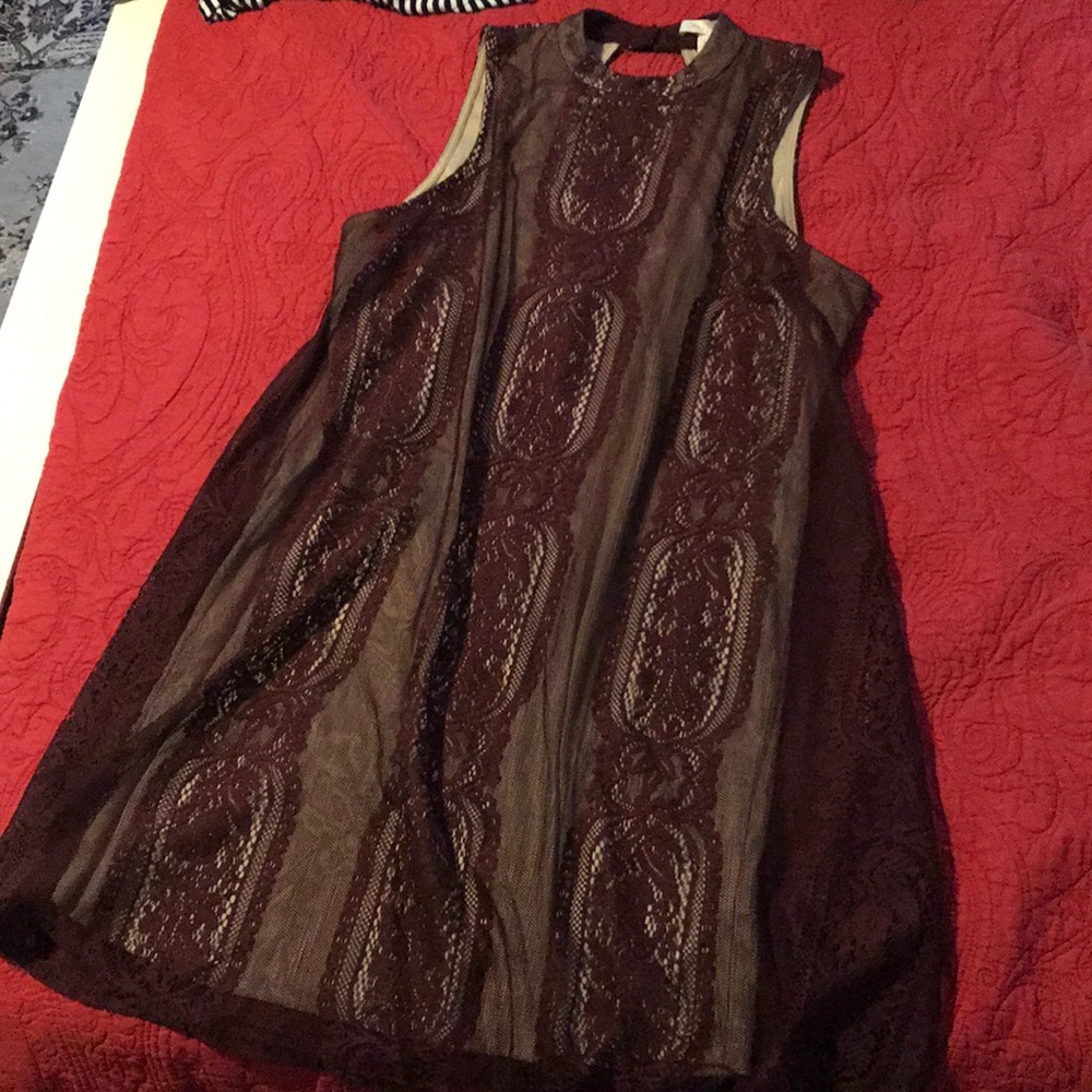 Maroon and nude dress